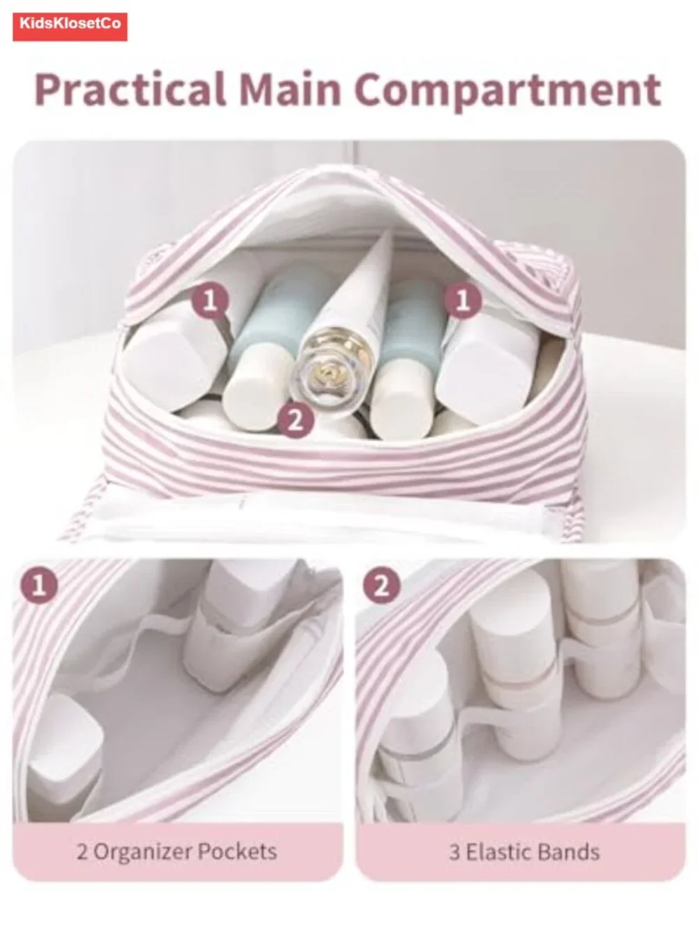 Hanging Toiletry Bag with Hook, Water-Resistant Travel Makeup Organizer,